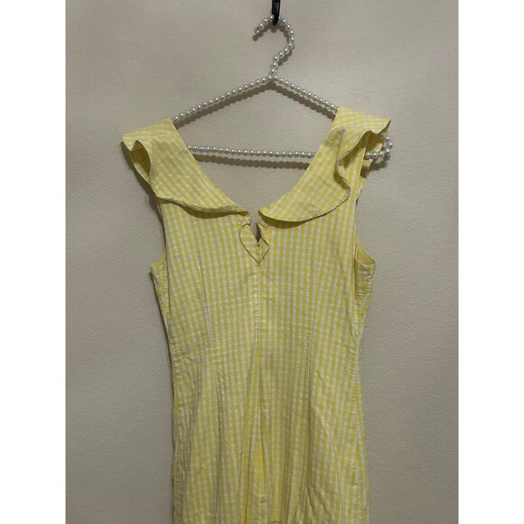 Jonathan Simkhai Dress Yellow Gingham Size 8 Midi Ruffle Picnic Preppy Whimsical - Picture 9 of 11